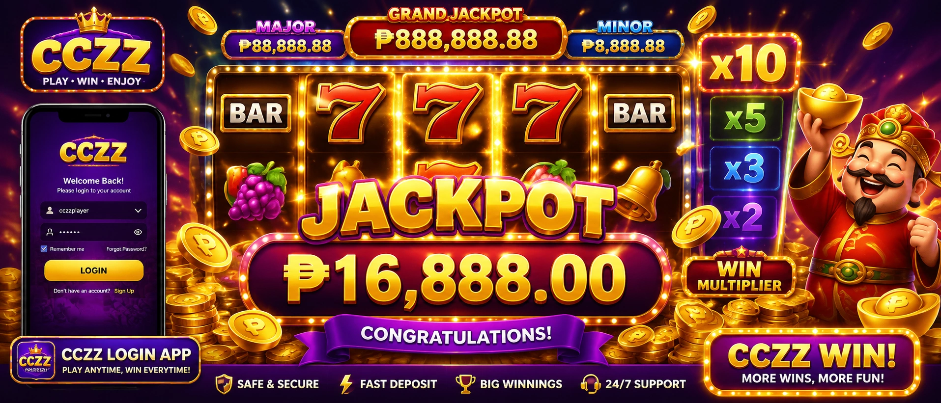 Mobile slot gaming interface displayed on a phone